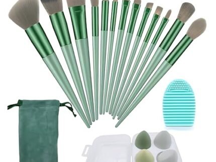 13 pcs Makeup Brushes Set with 4 pcs Beauty Blender Makeup Sponges, Makeup Brush Cleaner Silicone Brush Cleaning, Eyeshadow Foundation Brush (Pack of 3)