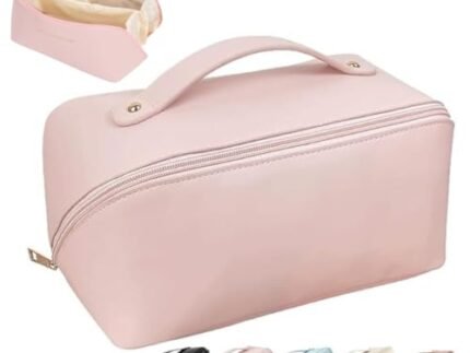 Large Capacity Travel Cosmetic Bag With Handle And Divider – Multifunctional Makeup Bag For Easy Access, Waterproof- (Pink), 10 Cms