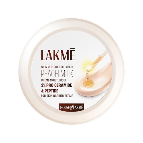 Lakmé Peach Milk Creme Moisturizer with 2% Pro-Ceramide & Peptides | Repairs Damaged Skin Barrier & Gives Intense Hydration | For Dry, Normal & Sensitive 200g Lakmé Peach Milk Creme Moisturizer with 2% Pro-Ceramide & Peptides | Repairs Damaged Skin Barrier & Gives Intense Hydration | For Dry, Normal & Sensitive 200g