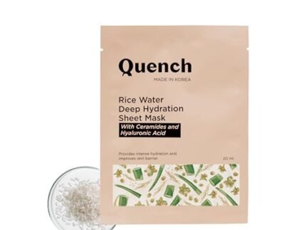 Quench Deep Hydration Korean Sheet Mask with Rice Water, Ceramides & Hyaluronic Acid | Korean Face Mask for Glowing Skin | Hydrates & Instantly Plumps Skin | Made in Korea (Pack of 1, 20ml)