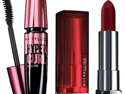 Maybelline New York Color Sensational Loaded Bold Lipstick, Midnight Date, 3.9g and Maybelline New York Hypercurl Mascara Waterproof, Black, 9.2ml