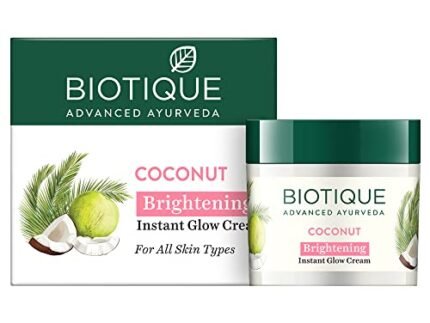 Biotique Coconut Brightening Instant Glow Cream| Lightweight and Non-Greasy | Reduces Dark Spots and Protects Ageing | Nourished and Moisturized Skin |100% Botanical Extracts| All Skin Types | 50gm