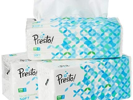 Amazon Brand – Presto! 2 Ply Facial Tissue Box | 600 Pulls | 200 Pulls X 3 Cartons | Soft And Highly Absorbent | 100% Natural Virgin Cellulose Fiber