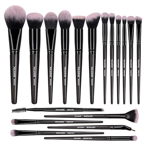 MAANGE 18 Pcs Premium Synthetic Make up Brushes Set Soft Foundation Powder Eyeliner Eye Shadow Makeup Brush Set Professional (Black) MAANGE 18 Pcs Premium Synthetic Make up Brushes Set Soft Foundation Powder Eyeliner Eye Shadow Makeup Brush Set Professional (Black)