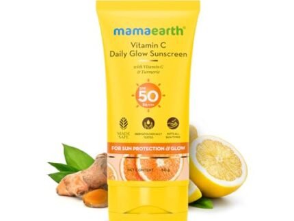 Mamaearth Vitamin C Daily Glow Sunscreen with Vitamin C & Turmeric | For Sun Protection, Tan Protection & Glow | SPF 50 & PA++++ Protection | No White Cast | Lightweight & Non-Sticky | Brightens Skin | In-Vivo Tested | For All Skin Types | 50 g