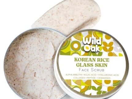 WildOak Korean Rice Exfoliating Face Scrub | Brightening, De-Tan & Pigmentation Care | With Kojic Acid, Alpha Arbutin & Hyaluronic Acid | Gentle Scrub for Glass Skin, Hydration & Smooth Glow | 100g