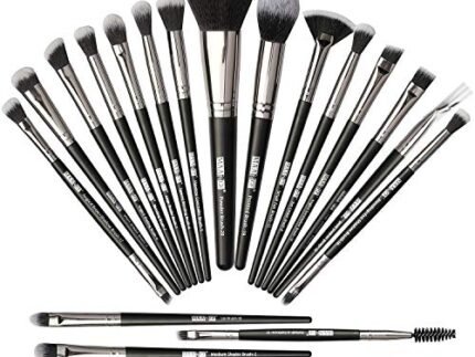 MAANGE Makeup Brush Set 20 Pcs Foundation Eyeshadow Blush Brush Kabuki Blending Concealers Face Powder Eye Make Up Brushes Set Kit (Black Silver)