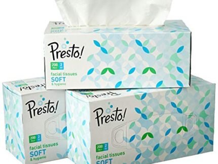 Amazon Brand – Presto! 2 Ply Facial Tissue Box | 600 Pulls | 200 Pulls X 3 Cartons | Soft And Highly Absorbent | 100% Natural Virgin Cellulose Fiber