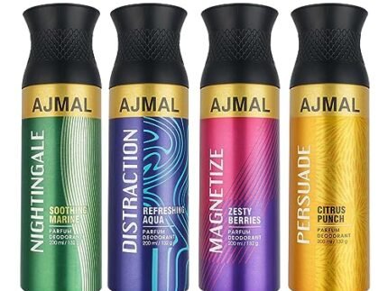 AJMAL Nightingale & Distraction & Magnetize & Persuade Deodorant Spray Combo Pack Of 4 Deodorant 200Ml Each (Total 800Ml) For Men & Women (Nigth_Dist_Magn_Pers_Deo)