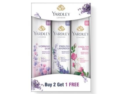 Yardley London Refreshing Deo Body Spray Tripack (English Lavender + English Rose + Morning Dew) for Women, 150ml Each (Pack of 3)