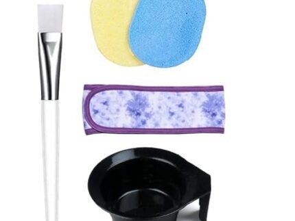 Face Mask Applying Brush, Facial Headband, Face Cleaning Sponges, Facial Applicator Bowl with Handle, Makeup Remover Cosmetic Puff Women Beauty Professional Salon Spa Head Wrap Combo (5pcs)