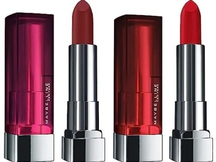 Maybelline New York Color Sensational Creamy Matte Lipstick, 696 Burgundy Blush, 3.9g & Maybelline New York Color Sensational Creamy Matte Lipstick, 640 Red Liberation, 3.9g