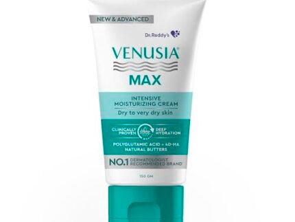Dr. Reddy’s Venusia Max Intensive Moisturizing Cream | Enriched with 4D Hyaluronic Acid & Polyglutamic Acid | Clinically Proven Deep Penetration for Long lasting hydration | For Face & Body | Moisture Lock with Shea, Cocoa, Mango, and Aloe Butter |No.1 Dermatologist Recommended Brand | Dry to Very Dry Skin | 150 g