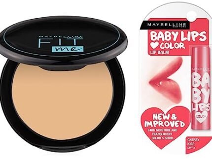 Maybelline New York Matte Compact Powder For All Skin Types, With Spf To Protect Skin From Sun, Absorbs Oil, Fit Me, 128 Warm Nude, 8G & New York Baby Lips Lip Balm, Cherry Kiss, 4 Gram,Beige