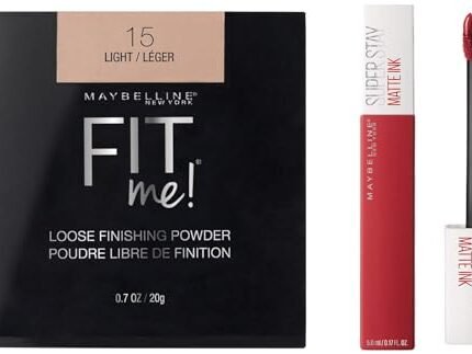 Maybelline New York Loose Shimmery Finishing Powder & Liquid Matte Lipstick Combo For All Skins,280 Gm, Multicolor
