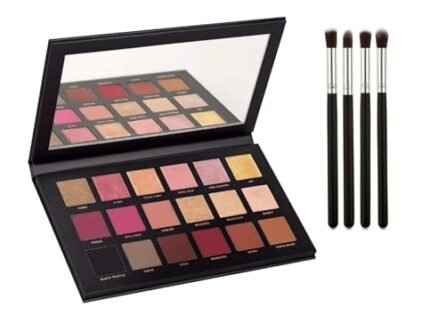 18 Color Women Eyeshadow Palette with 4 Pc Makeup Brush Set Combo of Rose Gold Edition for Party and Light Makeup and Retouching Makeup Combo Shimmery and Metallic Professional Eye Brush