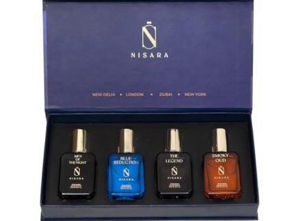 Nisara Long Lasting Men Perfume Gift Set 4x15ml(60ml) | Notes:- Citrus Musky, Fresh Aqua, Woody Oud with | Men Of The Night | Blue Seduction | The Legend | Smoky Oud | Travel & Pocket-friendly perfume kit for all moods & occasions | Ideal gift for men, Husband, Friend, Boyfriend | Premium Perfume For Men