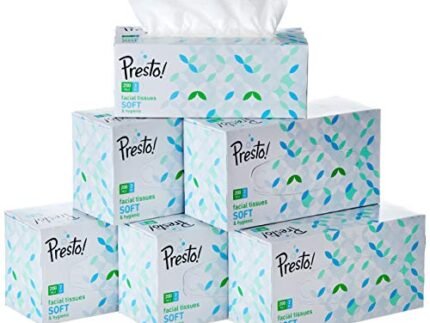 Amazon Brand - Presto! 2 Ply Facial Tissue Box | 1200 Pulls | 200 Pulls X 6 Cartons | Soft And Highly Absorbent | 100% Natural Virgin Cellulose Fiber