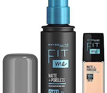 Maybelline New York Fit Me Matte+Poreless Liquid Foundation Medium Coverage For Oily Skin oil, 115 Ivory, 30Ml With Spf Fit Me Matte + Poreless Setting Spray, 60 Ml, Pack Of 1
