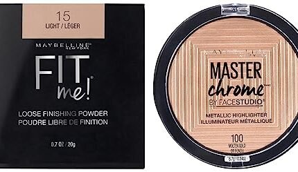 Maybelline New York Face Studio Master Chrome Metallic Highlighter, Molten Gold, 6.7G & New York Fit Me Loose Finishing Powder, 15 Light, 20G