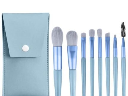 Gleva 8 Pcs Brush Set With Pouch, Makeup Brushes Premium Synthetic Kabuki Foundation, Concealers, Eye Shadows Professional Blush, Face Powder, Highlighter, Contour, Blending Eyeliner (Blue)