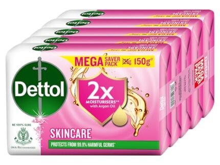 Dettol Skincare Moisturizing Beauty Bathing Soap Bar with Argan Oil (750gm) | Softer Skin, 150gm, Pack of 5