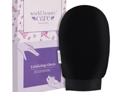 WBC Body Exfoliating Glove - Pure Viscose Fibre, Double-Layered Exfoliating Body Glove for Dead Skin, Tan Removal for Face and Body by WORLDBEAUTYCARE (Black)