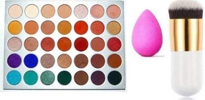 30 Color Eyeshadow Palette Professional Foundation Brush And Beauty blender - multicolor (3 Items in the set)