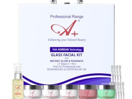 A+ Korean Glass Facial Kit for Glowing Skin | Professional Anti-Aging, Tan Removal & Pigmentation Kit (7 Steps) | With Licorice Root, Ceramides & Hyaluronic Acid | Hydra Facial Kit for Women & Men, 10x Booster Serum (10-15 Uses)