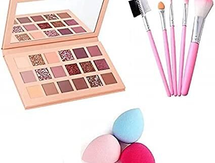 ALVRIO Professional Nude Eyeshadow Palette 18 Shades 5 Pc Makeup Brush & Beauty Blender (3 Items in the set)
