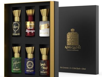 Adilqadri Assorted Luxury Attar Combo Perfume Gift Set for Men & Women (Pack of 6) – Non-Alcoholic Roll-On attar Collection | Long-Lasting Fragrance Set | Gift Hamper for Him & Her | Ideal for Special Occasions | 5.5ml Each