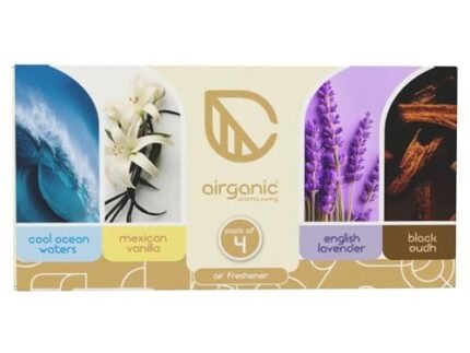 Airganic Aroma Swing - Pack of 4 (40 ml) - Combo: Cool Ocean, Mexican Vanilla, Lavender & Black Oudh Car Perfume | Aroma Essential Oils in Glass Bottle with Wooden Diffuser Lid | Car Accessories 2025
