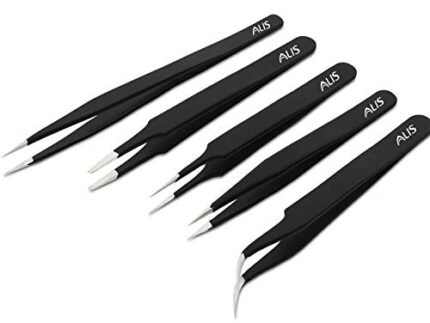 Alis 5 Pcs ESD Precision Multifunction Tweezers Set, Upgraded Anti-Static Professional Tweezers Precision for Eyebrows, Splinter & Ingrown Hair Removal, Electronic Repairing, & Crafting Tool Kit