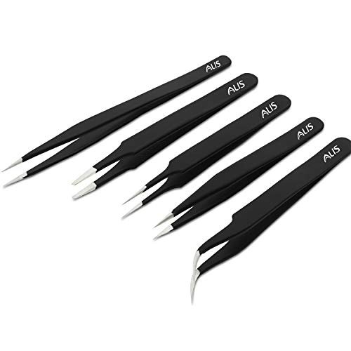 Alis 5 Pcs ESD Precision Multifunction Tweezers Set, Upgraded Anti-Static Professional Tweezers Precision for Eyebrows, Splinter & Ingrown Hair Removal, Electronic Repairing, & Crafting Tool Kit Alis 5 Pcs ESD Precision Multifunction Tweezers Set, Upgraded Anti-Static Professional Tweezers Precision for Eyebrows, Splinter & Ingrown Hair Removal, Electronic Repairing, & Crafting Tool Kit