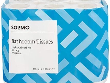 Amazon Brand – Solimo 3 Ply Toilet Paper Roll | 1920 Pulls | 160 Pulls X 12 Rolls | Soft And Highly Absorbent | 100% Natural Virgin Cellulose Fiber