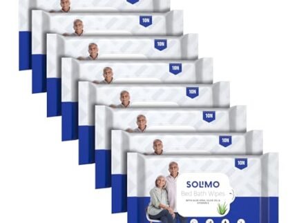 Amazon Brand – Solimo Adult Bed Bath Wipes | Count 80 | 10 Wipes x 8 Packs | With Aloe Vera, Olive Oil & Vitamin E | Advanced Germ Protection | pH Balanced | Alcohol & Parabens Free