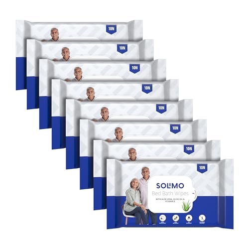 Amazon Brand – Solimo Adult Bed Bath Wipes | Count 80 | 10 Wipes x 8 Packs | With Aloe Vera, Olive Oil & Vitamin E | Advanced Germ Protection | pH Balanced | Alcohol & Parabens Free Amazon Brand – Solimo Adult Bed Bath Wipes | Count 80 | 10 Wipes x 8 Packs | With Aloe Vera, Olive Oil & Vitamin E | Advanced Germ Protection | pH Balanced | Alcohol & Parabens Free