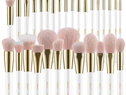 BEILI Makeup Brushes 30Pcs Professional Makeup Brush Set Premium Pink Vegan Synthetic Kabuki Foundation Blending Brush Face Powder Blush Concealers Eye Shadows Make Up Brush Set (White/Rose Gold)