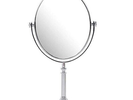 BIRMON Makeup Mirror | Magnifying Mirror Makeup | Double Side Magnification | Tabletop Vanity Hand Mirrors Stand | 5X and 1X| (Men & Women-Silver)