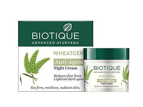 Biotique Wheat Germ Anti- Ageing Night Cream | Reduces Fine Lines | Lightens dark Spots | 100% Botanical Extracts | Suitable for All Skin Types | 50g Biotique Wheat Germ Anti- Ageing Night Cream | Reduces Fine Lines | Lightens dark Spots | 100% Botanical Extracts | Suitable for All Skin Types | 50g
