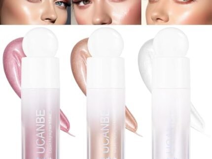 COSLUXE UCANBE 3 – Pack Liquid Face Highlighter Makeup Set – Multifunctional Luminous Glow, Natural Radiance Sparkly Glitter Body Shimmer Liquid Luminizer Sticks – Suitable for Face, Eyes,
