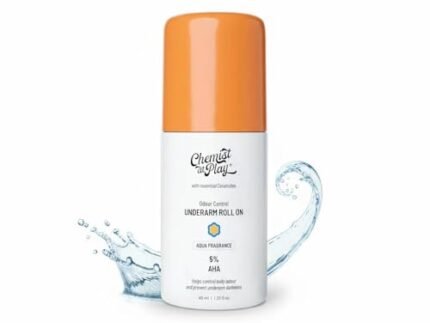 Chemist at Play UnderArm Roll-On with 5% AHA, Lactic Acid & 1% Mandelic Acid | Prevents Body Odour, Brightens Skin & Exfoliates Underarm | Fades Pigmentation & Kills Bacteria | For Sensitive Skin | Aqua Fragrance | Alcohol Free - 40ml