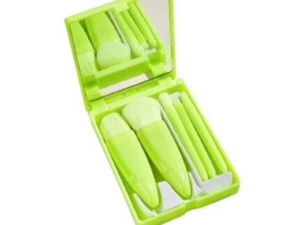 Cuffs N Lashes Mini Makeup Brush Set of 5 – Chartreuse Green Edition | Travel-Friendly Face &Eye Brushes | Soft Bristles | Handmade in India | Cruelty-Free &Vegan