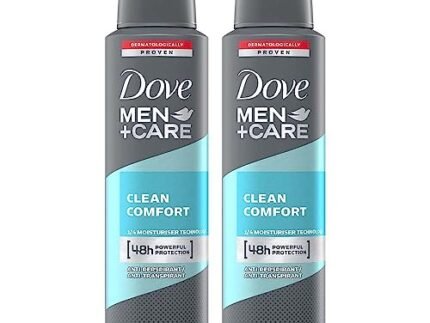 Dove Men+Care Clean Comfort Dry Spray Antiperspirant Deodorant, Up To 48 hrs Protection From Sweat & Odour, Instantly Dry for Cleaner Feel, Dermatologically Proven Formula, Soothes & Moisturises Skin, Clean, Crisp Scent, 150 ml (Pack of 2)