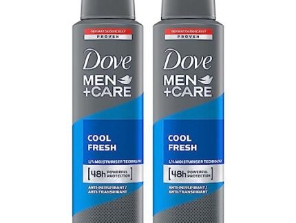 Dove Men+Care Cool Fresh Dry Spray Antiperspirant Deodorant, Up To 48 hrs Protection From Sweat & Odour, Instantly Dry for Cleaner Feel, Dermatologically Proven Formula, Soothes & Moisturises Skin, Clean, Refreshing Scent, 150ml (Pack of 2)