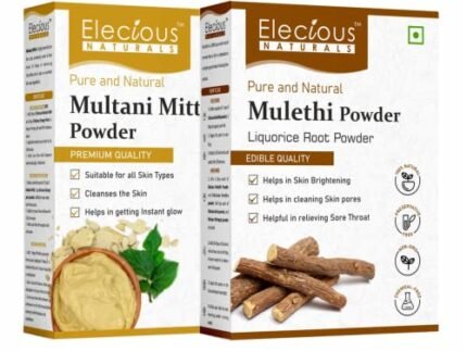 Elecious Mulethi Powder and Multani Powder Combo (200 grams + 200 grams) Ideal for skin, neck and hands | 100% Natural, Preservative-free