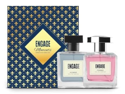 Engage Gift Set - Moments Luxury Perfume Gifts For Women & Men, Homme & Femme 200ml, Long Lasting Smell Men & Women Perfume, Pack of 2, Best Birthday, Anniversary Gift Hamper by ITC, Eau De Parfum