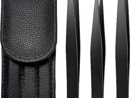 Eyebrow Tweezers Set,Stainless Steel Precision Remover Kit for Facial Hair, Inward Growing Hair and Splinter,Suitable for Women, Men (Black)