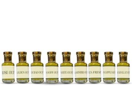 FIZA PERFUMES Attars Combo Pack of 9 for Men & Women, Non-Alcoholic Roll-On Floral Luxury Attar Perfume for Pooja, Namaz, Daily & Party Use, – 3ML Each