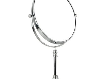 FLEXER Dual Sided Magnifying Tabletop Mount Oval Plastic Frame Mirror 5X And 1X Make Up Mirror Portable Table Mirrors With Stand For Woman&Man Chrome Finish (Silver)